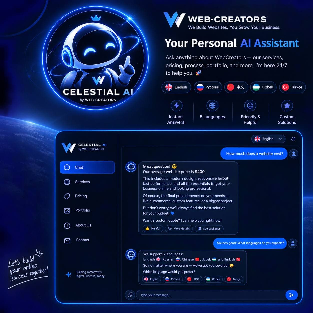Celestia AI promotional artwork showing the assistant chat interface